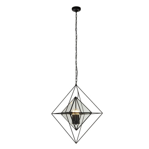 Searchlight DIAMOND - 3-lichts plafondlamp - zwart met helderglazen panelen