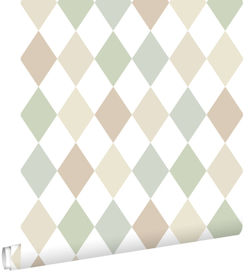 ESTAhome behang ruitjes beige, blauw en groen - 50 x 900 cm - 131760