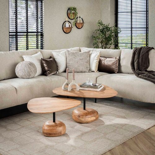 Giga Meubel Salontafel Driehoekig - Naturel - Set van 2 - 80x80x40cm - vtwonen shop
