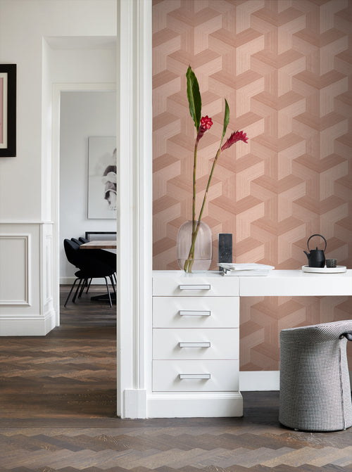 Origin Wallcoverings behang grafisch 3D motief terracotta roze - 53 cm x 10.05 m - 347950 - vtwonen shop