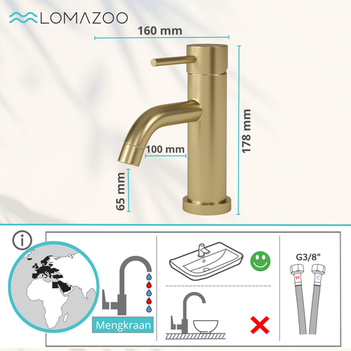 LOMAZOO wastafelkraan Elara - mengkraan - goud