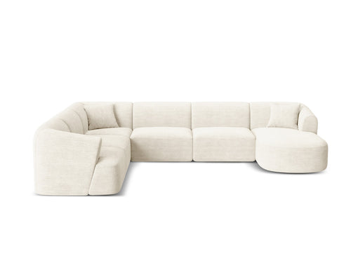Cosmopolitan Design Modulaire panoramische hoekbank links Campi 7-zits, ribfluwelen ivoor - 255x330x70cm