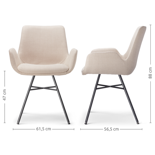 Nolon Noa-Eef Eetkamerstoelen Set van 2 - Beige - Zwarte Poten