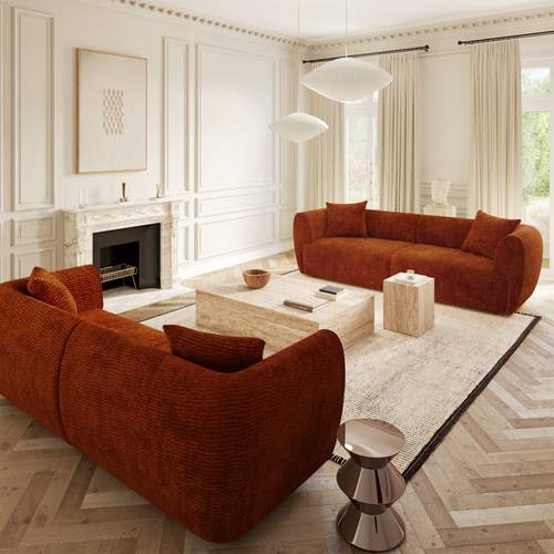 Sia Home - Rechte bank CÔME - Fluweel met structuur - Terracotta - 230cm