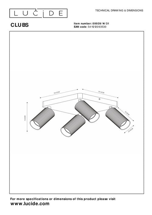 Lucide plafondspot CLUBS - 4xGU10 - Wit - vtwonen shop