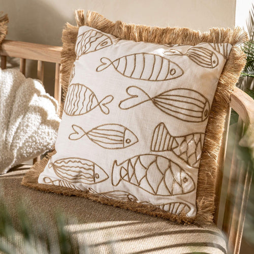 NEMO - kussenhoes 45x45 cm - gerecycled - jute franjes - Snow White - wit