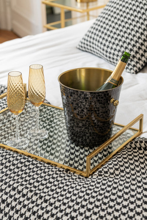 J-Line plateau - ijzer/glas - goud - set van 2