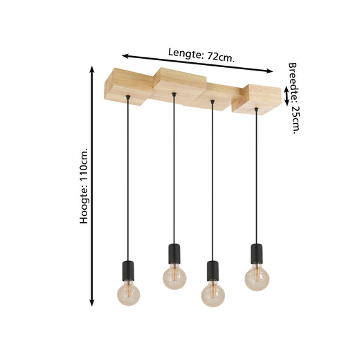 EGLO hanglamp Halkin - e27 - 72 cm - bruin/zwart - hout - vtwonen shop