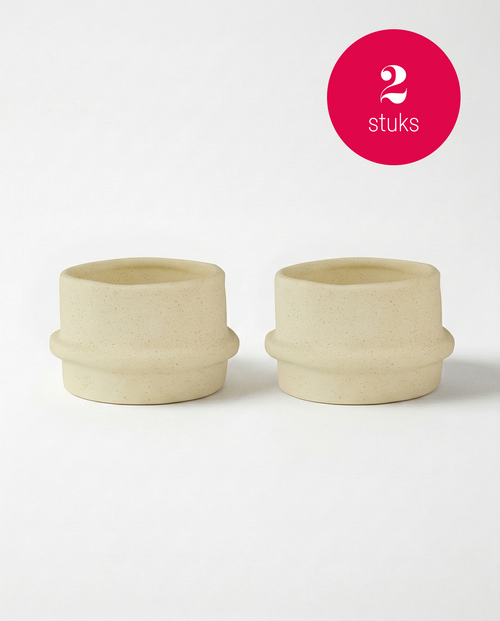 vtwonen - Waxinelichthouders Straight - Keramiek - Naturel - 8.5 x 5.5 cm - Set van 2