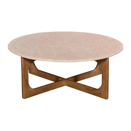 Giga Meubel Salontafel Lino Rond - Marmer/Hout - Naturel - Set van 2 - vtwonen shop