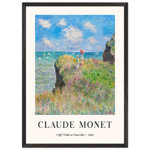 Artfulprints Poster met Lijst Claude Monet - Cliff walk at Pourville   - 50x70 cm - Blauw