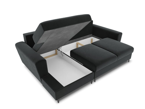 Cosmopolitan Design Uitklapbare hoekbank links met opbergdoos Kyoto 4-zits, flueel, donkergrijs - 145x241x88cm