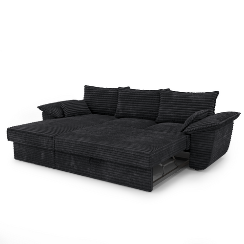 Sia Home - Hoekbanken links SASHA - XXL ribfluweel - Zwart - 257cm - vtwonen shop