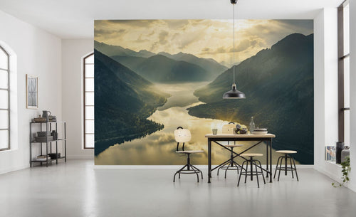 Sanders & Sanders fotobehang landschap met water groen grijs en crème beige - 400 x 250 cm - 612598 - vtwonen shop