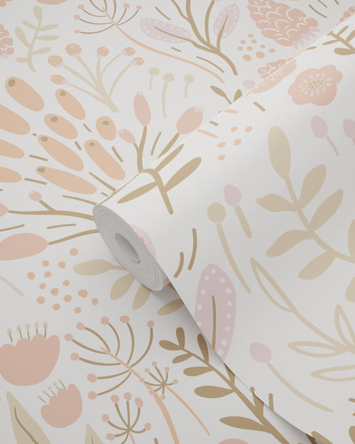 ESTAhome behang bladeren en bloemen wit en oranje - 50 x 900 cm - 131388 - vtwonen shop