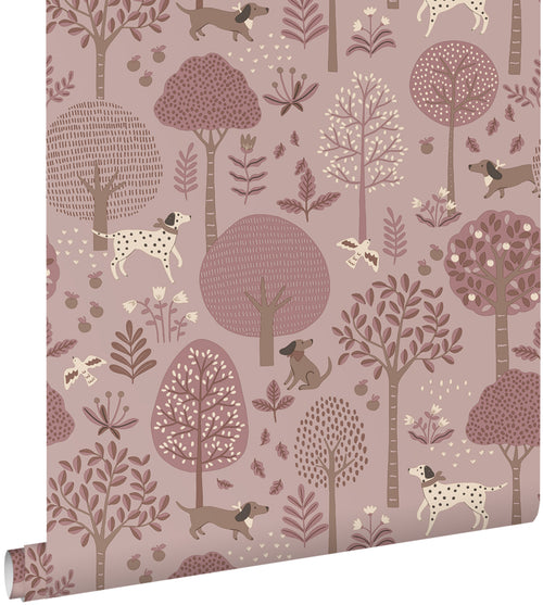 ESTAhome behang honden lichtpaars en bruin - 50 x 900 cm - 132226