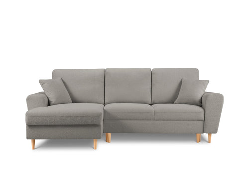 Cosmopolitan Design Uitklapbare hoekbank links met opbergdoos Kyoto 4-zits, boucle, grijs - 145x241x88cm