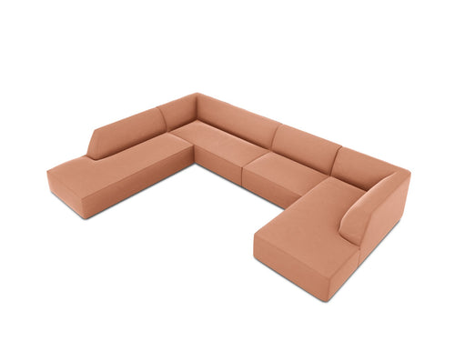 Micadoni Panoramische hoekbank links Ruby 7-zits, flueel, roze - 273x366x69cm