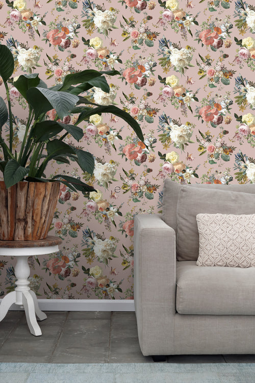 ESTAhome behang vintage bloemen oudroze - 53 cm x 10.05 m - 139367