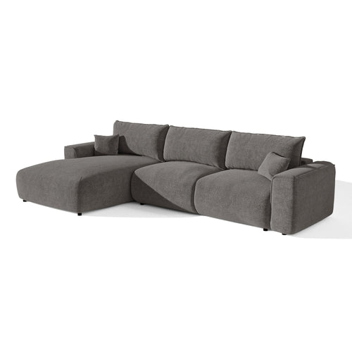 Premium Interiors - Linkerhoekbank met snelle uitklapfunctie COMO - bouclé-stof grafietgrijs 300cm