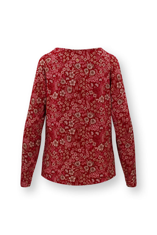 Pip Studio - Tina Pyjama t-shirt - Lange mouw Dames - Daisy Dreams - Rood - XXL - vtwonen shop