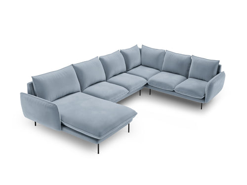 Cosmopolitan Design Panoramische hoekbank rechts Vienna 7-zits, flueel, lichtblauw - 235x330x95cm