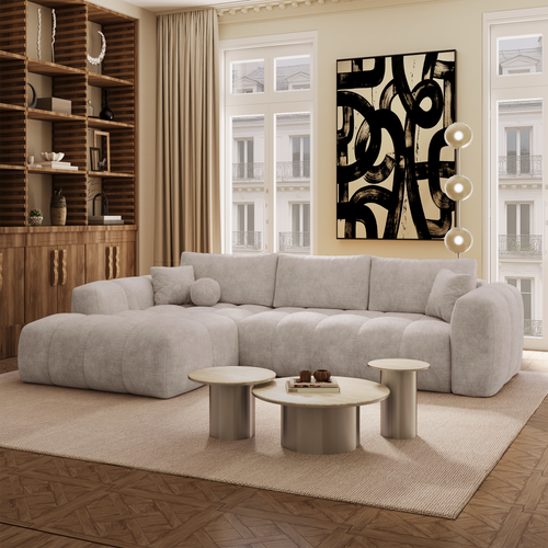 Premium Interiors - Linkshoekbank met slaapfunctie en opbergruimte SKY - gewaafd fluweel mol 310cm