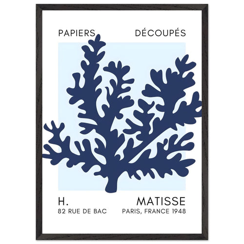 Artfulprints Poster met Lijst Matisse – Aqua bloom navy blue I   - 50x70 cm - Blauw