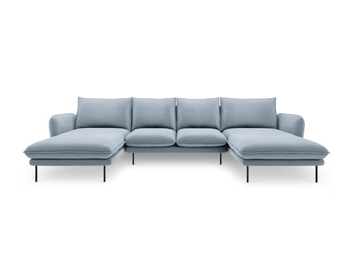 Cosmopolitan Design Panoramische bank Vienna 6-zits, flueel, lichtblauw - 170x350x95cm