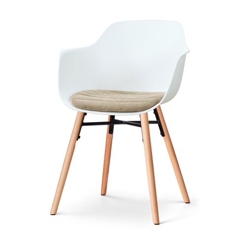 Nolon Nena-Liz eetkamerstoel wit met nougatbruin zitkussen - houten onderstel