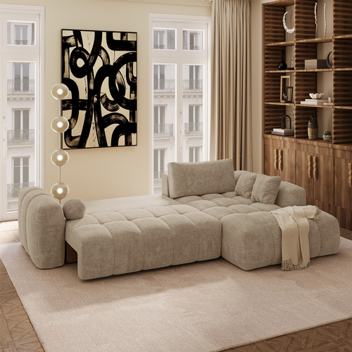 Premium Interiors - Rechthoekige hoekbank met slaapfunctie en opbergruimte SKY - kruisbinding  mol 310cm