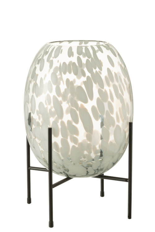 J-Line vaas Op Voet Spikkel - glas - grijs/wit - large - 37 cm hoog