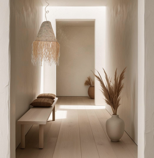 NOA MAY Hanglamp Talulah - bruin - raffia - Ø 45 cm / ca. H 120 cm - boho look