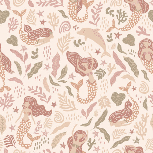 ESTAhome behang zeemeerminnen beige, roze en groen - 0.53 x 10.05 m - 131497
