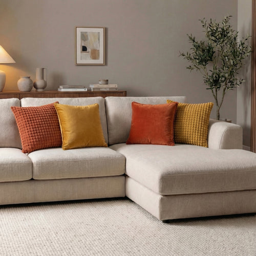 KUSSENSET - 4-delig - Dual Harmony - 45x45 cm - sierkussens inclusief binnenkussens - oranje, geel