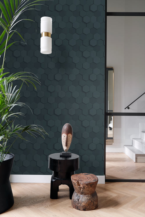 Origin Wallcoverings behang 3d hexagon motief donkerblauw - 53 cm x 10.05 m - 347853 - vtwonen shop