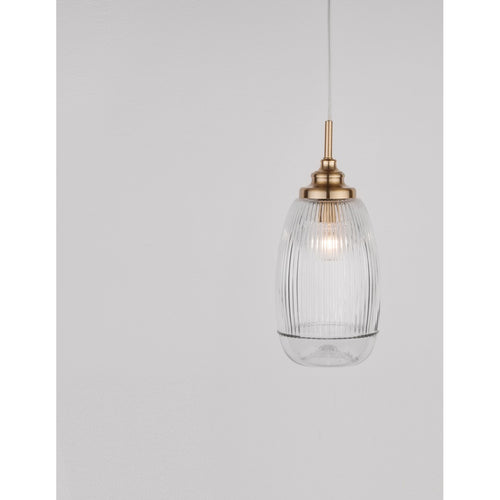 Merano Estevan 13 cm bol hangende plafondlamp satijn goud metaal helder glas LED E14
