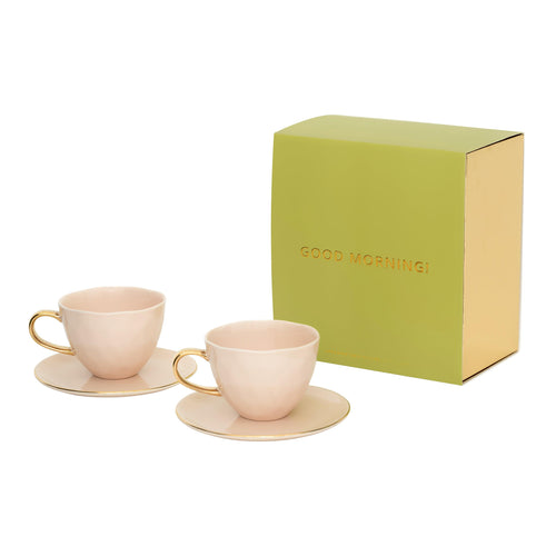 Urban Nature Culture Good Morning kop Cappuccino/Tea and bord Old Pink, set of 4, in geschenkverpakking - 22.5x20.5x13.5cm - vtwonen shop