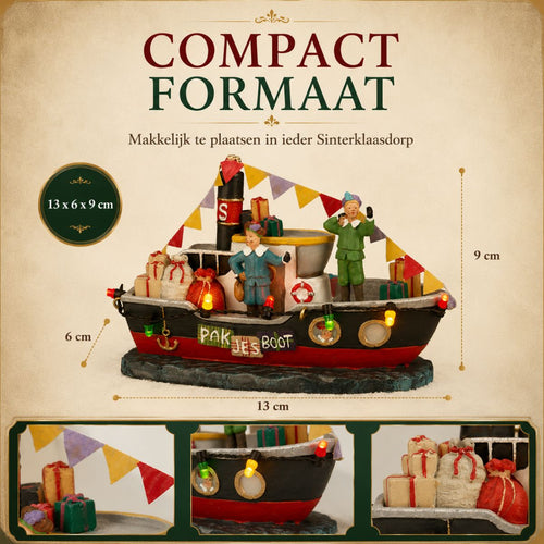 Luville Pakjesboot Small - Miniatuur Kerstdorp Decoratie met Verlichting - Werkt op Batterijen voor Flexibele Plaatsing - Gemaakt van Polyresin - L13