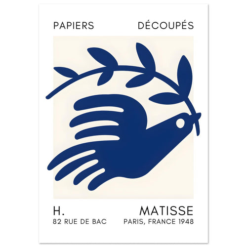 Artfulprints  Matisse – Peace dove navy blue II   poster A4 21x29.7 cm - vtwonen shop