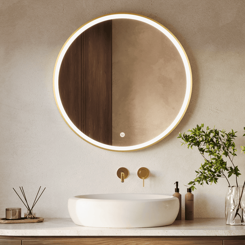 LOMAZOO badkamerspiegel Paris - met LED verlichting & anti condens - rond - goud - 80 cm