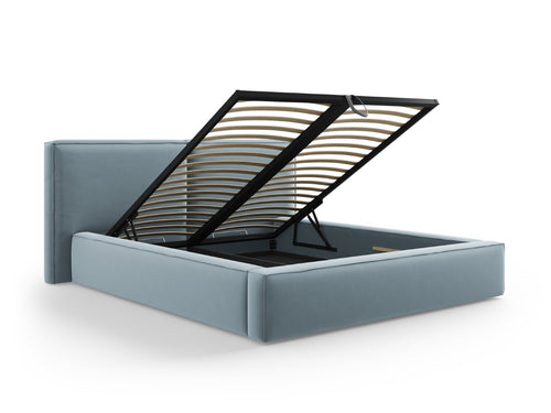 Micadoni Opbergbed met hoofdeinde Jodie 160x200cm, flueel, lichtblauw - 228x214x108cm