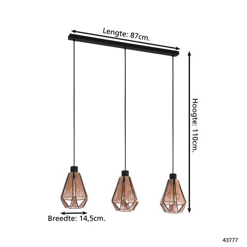 EGLO hanglamp Adwickle - e27 - 87 cm - zwart/bruin - vtwonen shop