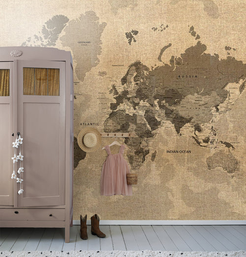 Sanders & Sanders fotobehang wereldkaart beige en bruin - 360 x 270 cm - 600498 - vtwonen shop