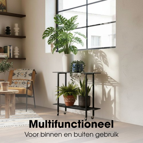 Mica Decorations Greenrax Plantenstandaard - Plantenrek met Wieltjes - Plantentafel voor Kamerplanten 90 x 22 x 75 cm - Plantentafeltje voor Binnen -
