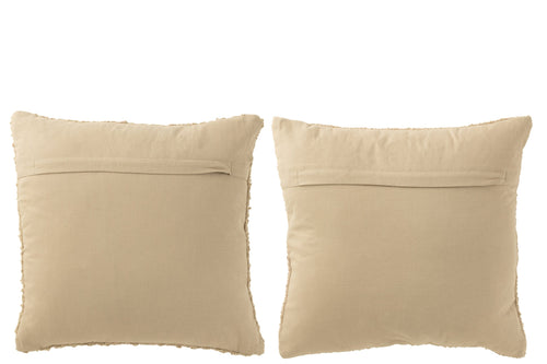J-Line kussen Vierkant los/dicht - weven - donkerbeige - 2 stuks