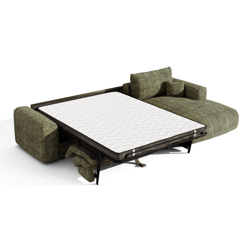 Premium Interiors - Rechthoekige hoekbank met snelle slaapfunctie COMO - corduroy olijfgroen 300cm