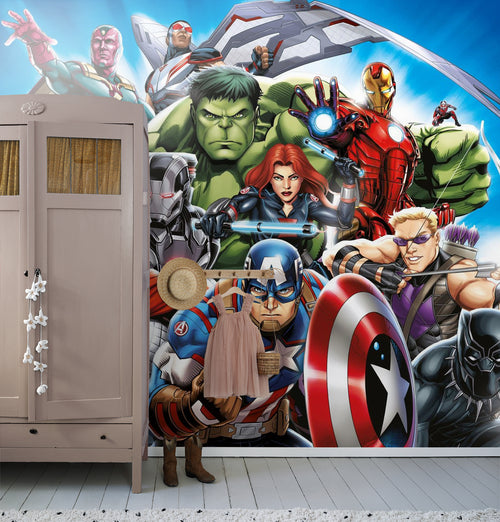 Sanders & Sanders fotobehang The Avengers blauw, groen en rood - 375 x 270 cm - 601036