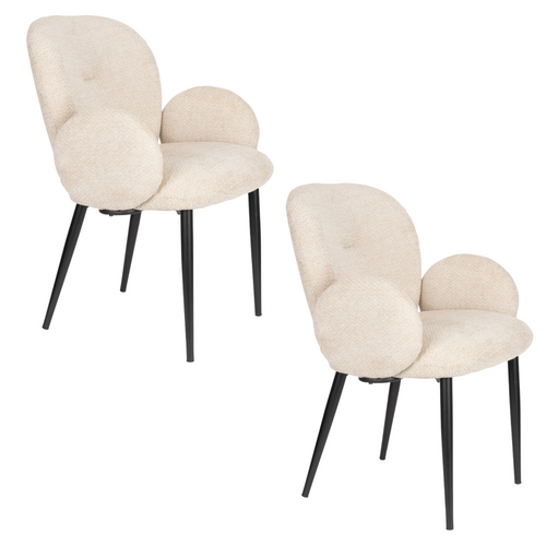 Housecraft Living Alaz Eetkamerstoelen met armleuning Off-white - Set van 2