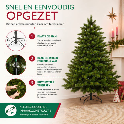Triumph Tree Wyoming Kerstboom - Kunstboom met 993 Dennentakjes van Hard PVC - Kerstversiering voor Binnen - Boom met Inhaakconstructie - H215 x Ø145